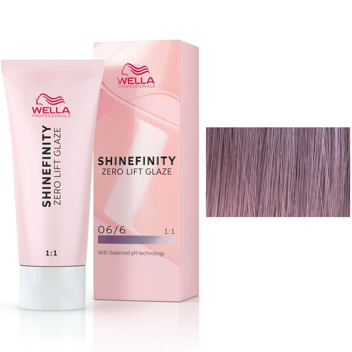 Vopsea demi-permanenta translucida Wella Professionals Shinefinity Zero Lift Glaze, 06/6 Cherry Wine blond inchis violet, 60 ml