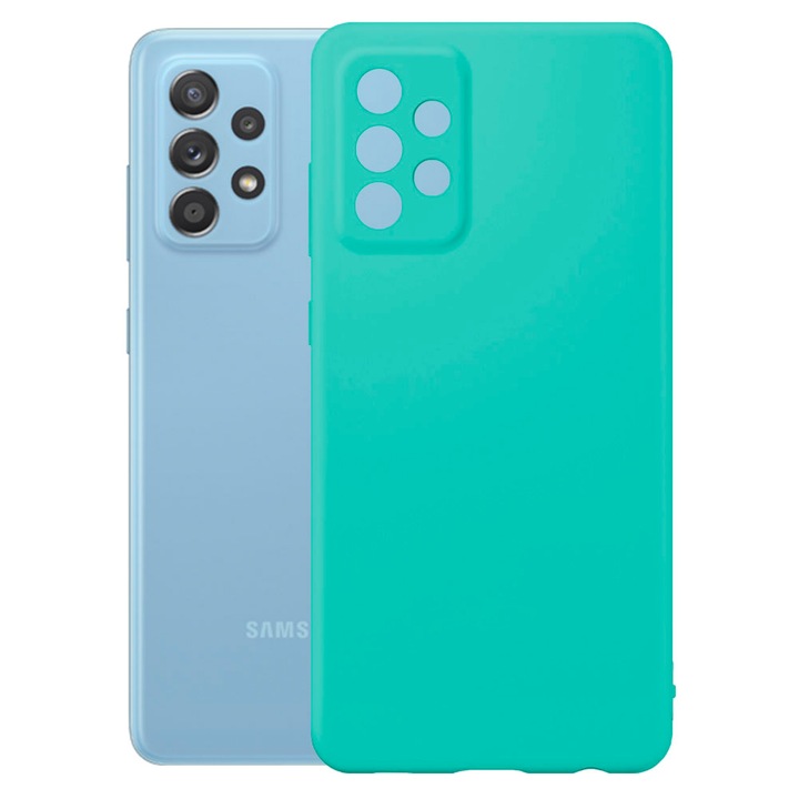 Védőburkolat, bársony belső, Samsung Galaxy A52 / A52s kompatibilis, FONIX BloomShield, szilikon, emelt élek, vékony, Türkiz