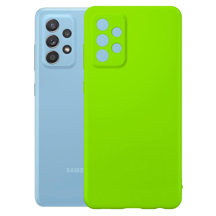 Védőburkolat, bársony belső, Samsung Galaxy A52 / A52s kompatibilis, FONIX BloomShield, szilikon, emelt élek, vékony, Neon zöld