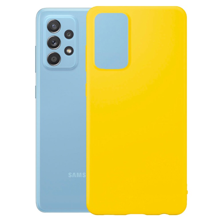 Védőburkolat, bársony belső, Samsung Galaxy A52 / A52s kompatibilis, FONIX BloomShield, szilikon, emelt élek, vékony, sárga