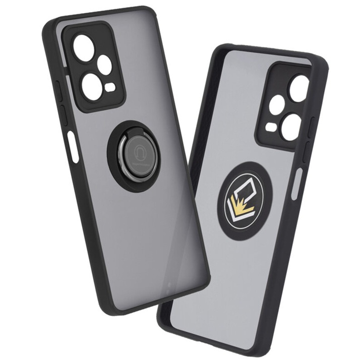 Husa de Protectie pentru Xiaomi Redmi Note 12 Pro Plus, Silicon TPU, Protectie Camera, Ring, Trendy Glinth Design, Negru