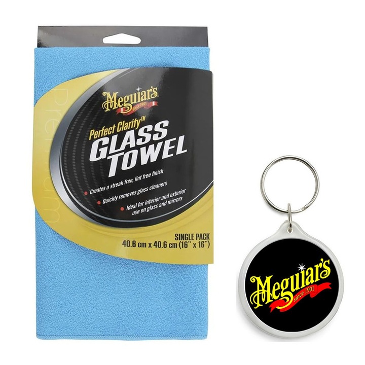 Set de Laveta Microfibre Sticla Meguiars Glass Towel, 40X40 Cm cu Breloc Meguiars