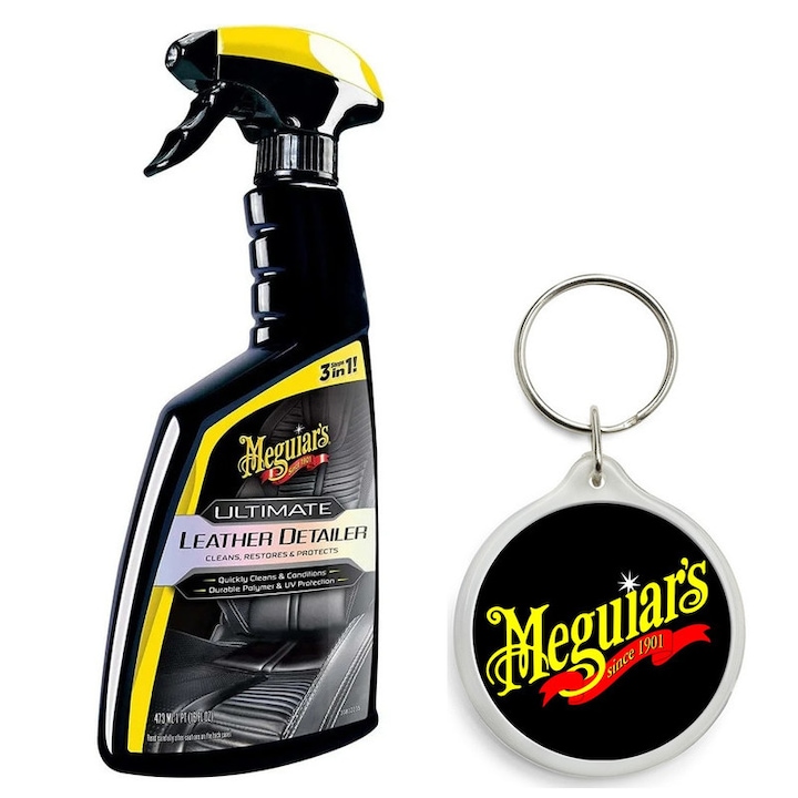 Set de Solutie Curatare Si Hidratare Piele Meguiars Ultimate Leather Detailer, 473 Ml cu Breloc Meguiars