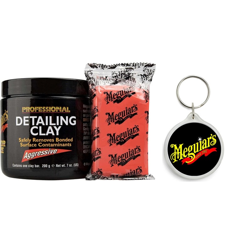 Set de Argila Agresiva Decontaminare, Meguiars Aggressive Overspray Clay cu Breloc Meguiars