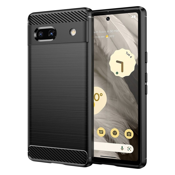 Husa Carbon compatibila cu Google Pixel 7a, New Carbon Design, Slim Fit, Durabil, Negru