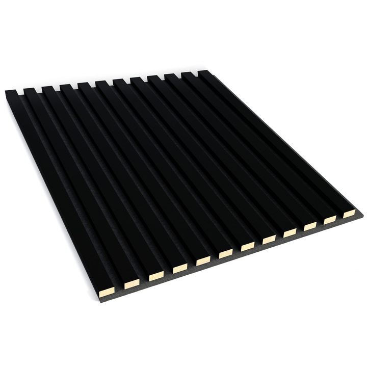 Panou acustic decorativ de perete, lemn MDF, Lameo, negru mat, 60 x 60 cm