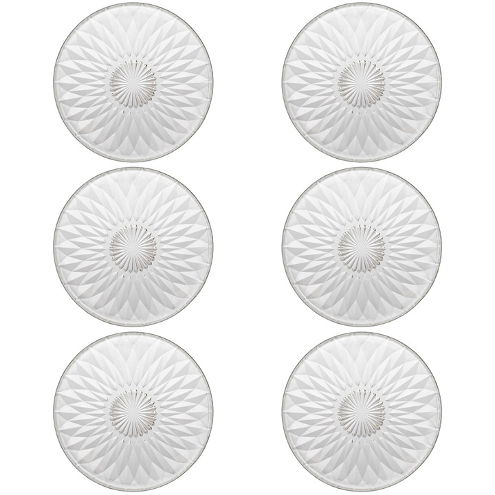 Set 6 farfurii ISJ1428, Sticla, 20 cm, Transparent