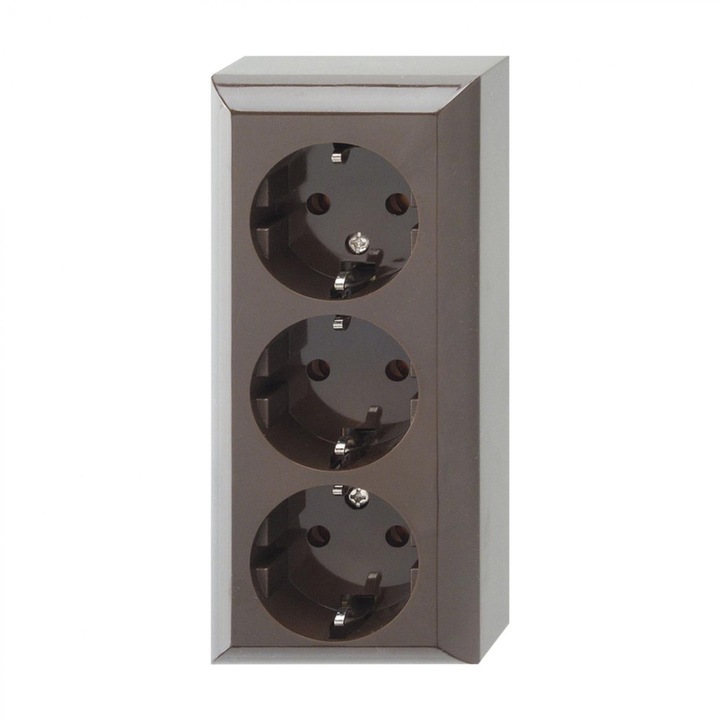 Priza cu impamantare cu 3 locuri, Gao, Plastic, Business Line, Maro