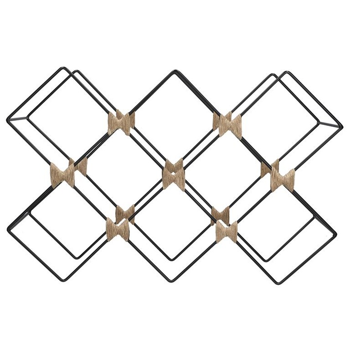 Raft pentru vin, BarCraft, Fier, 46x13x29.5 cm, Negru/Maro