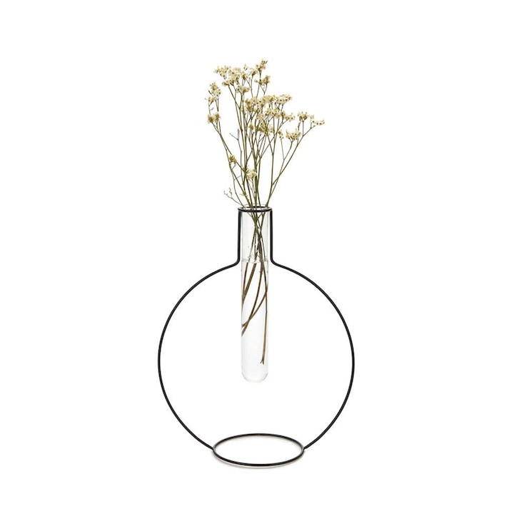 Vaza decorativa Balvi, Round Silhouette XL, Sticla/Metal, Negru