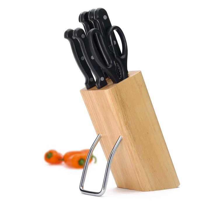 KitchenCraft rozsdamentes acél kések (6 db) fatömbben