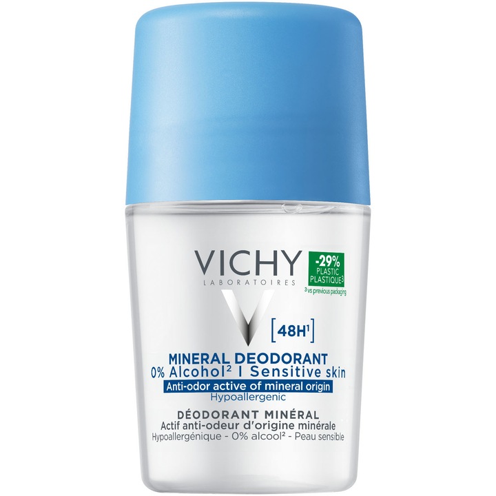 Deodorant roll-on Vichy, Mineral fara saruri de aluminiu, eficacitate 48h, 50ml