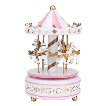 Carusel muzical rotativ Carousel alb / roz, Cutie muzicala 10x18cm Carusel muzical rotativ Carousel alb / roz, Cutie muzicala 10x18cm