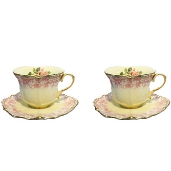 Set 2 cesti cu farfurii Solange portelan, Vintage, 180ml Set 2 cesti cu farfurii Solange portelan, Vintage, 180ml