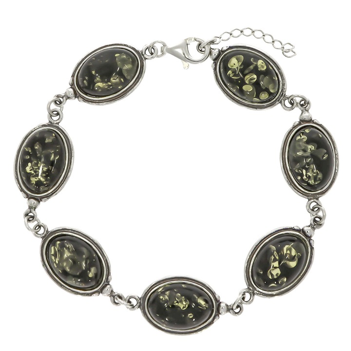 Bratara Argint cu Chihlimbar Verde si Auriu