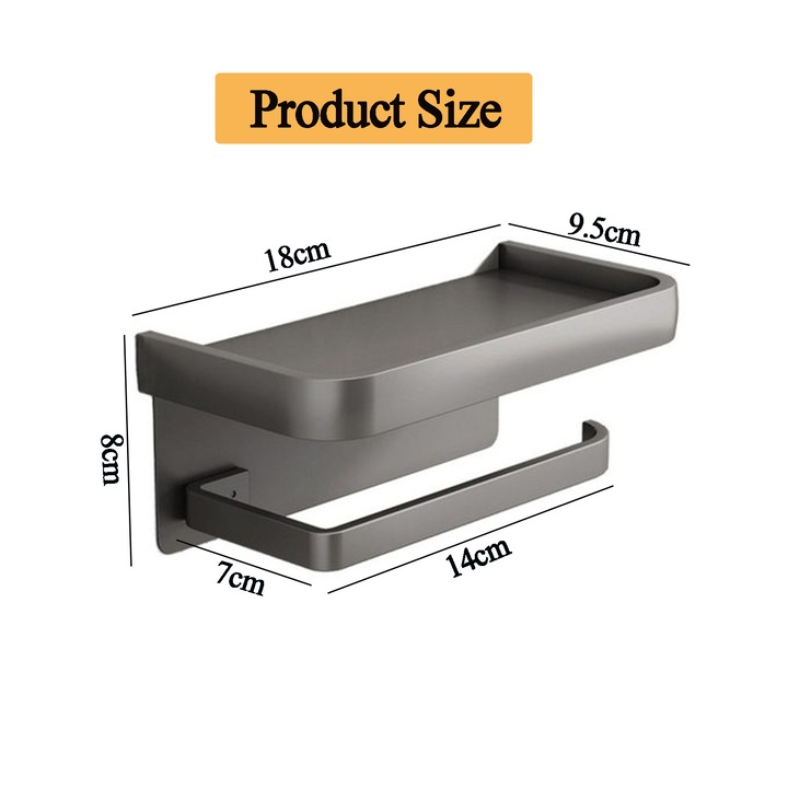 Поставка за тоалетна хартия, Darklove, Два начина на монтаж, С рафт отгоре, За дома, магазин, бар, хотел, Алуминий, 18 x 9,5 x 8 см, Сив
