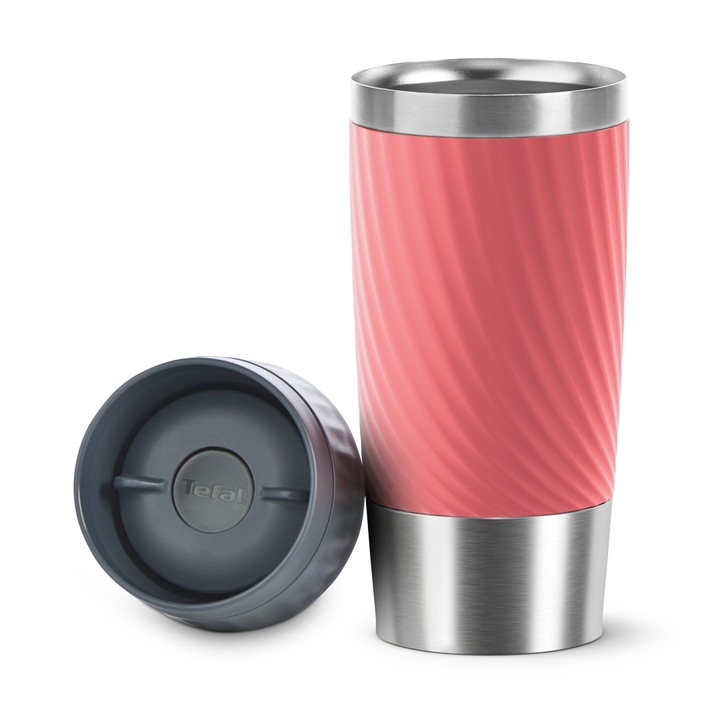 Termos Tefal Travel Mug Easy Twist, 100% sigur impotriva scurgerilor, fara BPA, roz