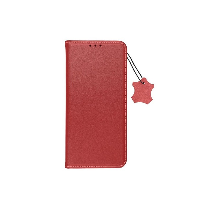 Forcell Smart Pro Book Cover, съвместим със Samsung Galaxy A14 4G, естествена кожа, червен
