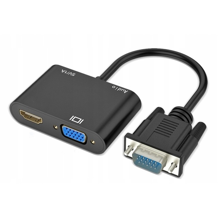 Adaptor, PAWONIK, VGA tata la HDMI mama/VGA mama, negru