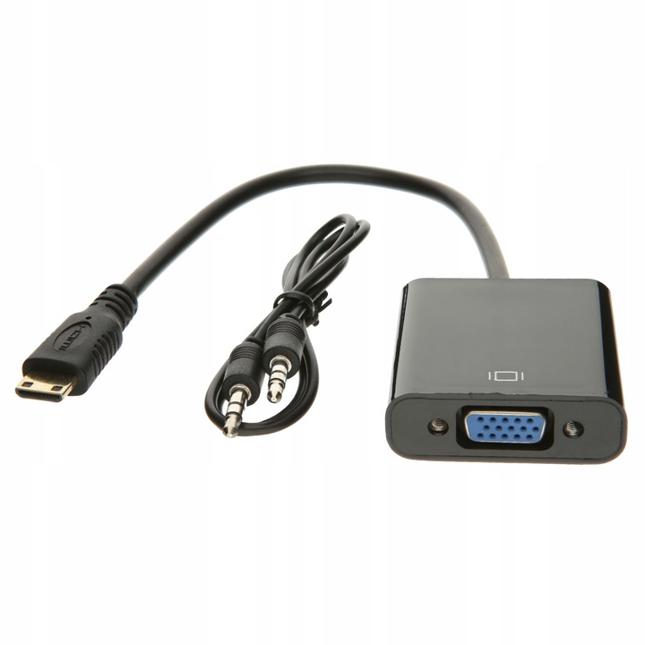 Adaptor, PAWONIK, Mini HDMI tata la VGA mama, Audio Mini-Jack 3,5mm, negru