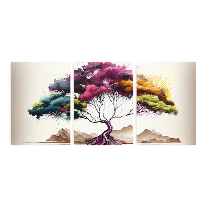 Set de 3 tablouri Ana Design "Copacul", fara rama, print pe hartie foto mata, 200 g/m2, arta digitala, 30x40 cm