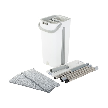 Mop plat rotativ multifunctional cu maner atasabil/reglabil, galeata si 2 insertii din microfibra DIGIMAT®, bratul mopului 130 cm, Alb gri