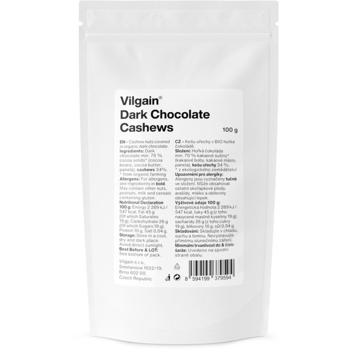 Caju in ciocolata neagra Vilgain, 100 g