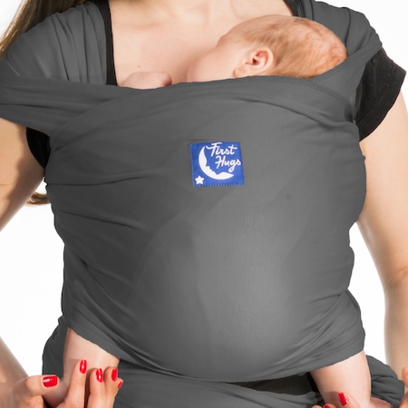 Wrap elastic First Hugs pentru purtarea bebelusilor, recomandat pentru nou nascuti, 0-12 luni, gri inchis