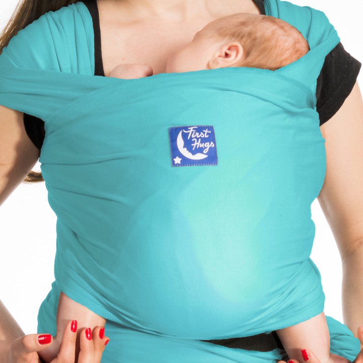 Wrap elastic First Hugs pentru purtarea bebelusilor, recomandat pentru nou nascuti, 0-12 luni, verde deschis