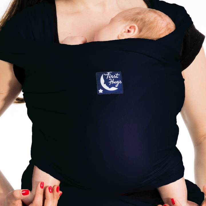 Wrap elastic First Hugs pentru purtarea bebelusilor, recomandat pentru nou nascuti, 0-12 luni, navy
