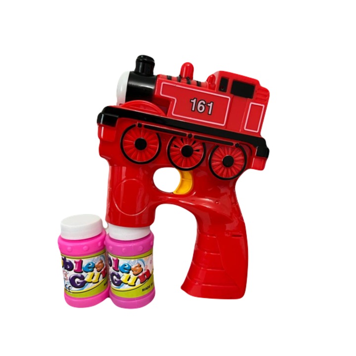 Pistol cu baloane de sapun, plastic, Rosu inchis tip trenulet