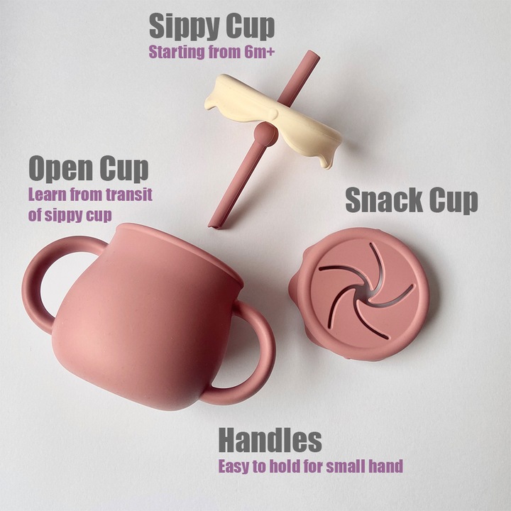 Bunny Dorothy, Szilikon, 2 az 1-ben szívószálas itatópohár és snack bögre, BLW, Tipegő, BPA Free, 6m+, BC006, Rózsaszín