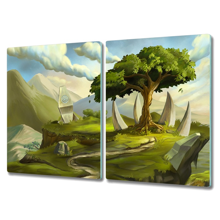 Стъклен чопър, Правоъгълник, Картина Fancy Tree Stones, Зелен, 2x40x52 см, 010010520020000048773