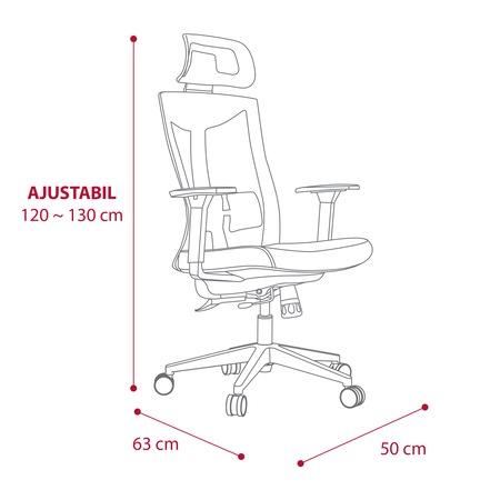 Scaun birou ergonomic Kring Aaron, mesh, tetiera 2D, suport lombar, adancime sezut reglabila, role PU silentioase, Negru