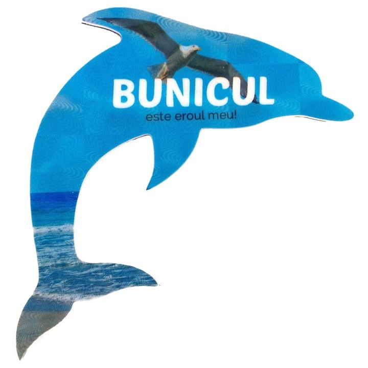 Magnet din plastic in forma de delfin cu text pentru bunic, M4, 10X10 cm