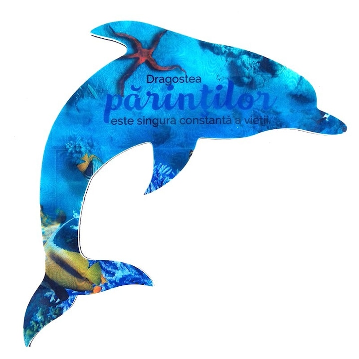 Пластмасов магнит във формата на делфин с текст за родители, M1, 10X10 см