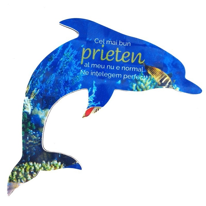 Пластмасов магнит във формата на делфин с текст за приятел, M4, 10X10 см