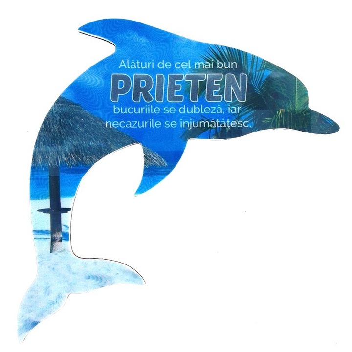 Пластмасов магнит във формата на делфин с текст за приятел, M1, 10X10 см