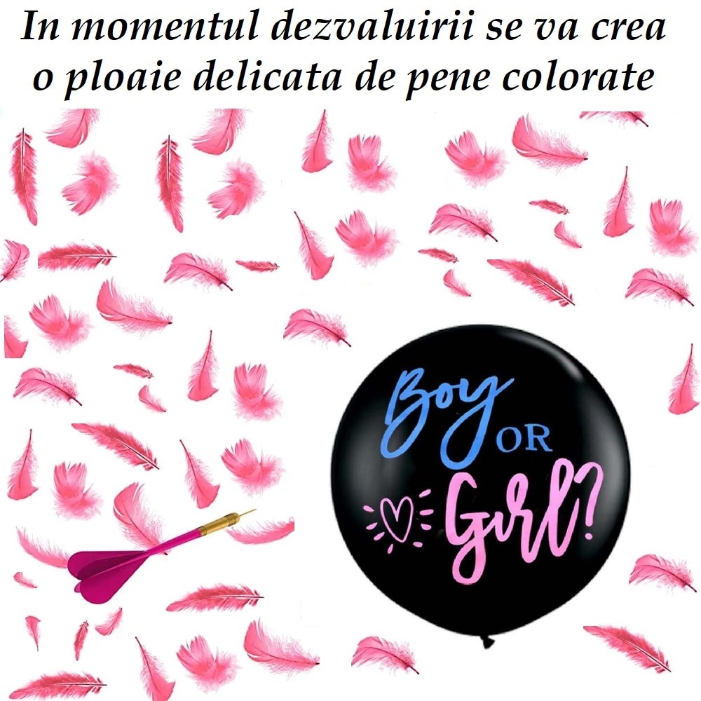 Balon Gender Reveal pentru fetita, balon cu 200 pene, Pure store, roz ...