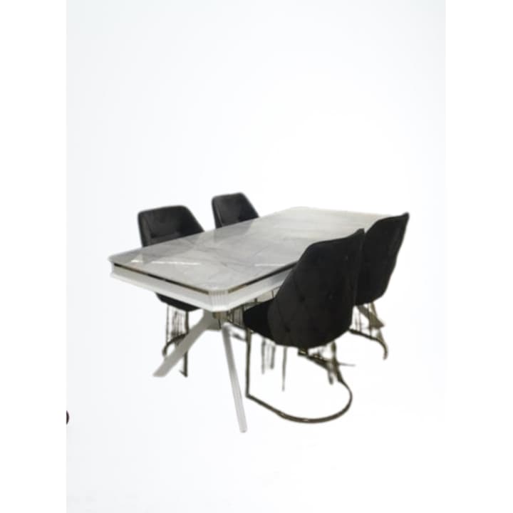 Трапезна маса с 6 стола, 170x90x75 cm, МДФ, Бял/Черен