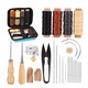 Set 28 articole cusut piele, Zggzerg, cu Geanta depozitare, diferite dimensiuni si tipuri de ace de cusut si ata cerata, Usor de depozitat si de organizat, Perfect pentru incepatori si profesionisti, 12x8x2.5 cm, Multicolor