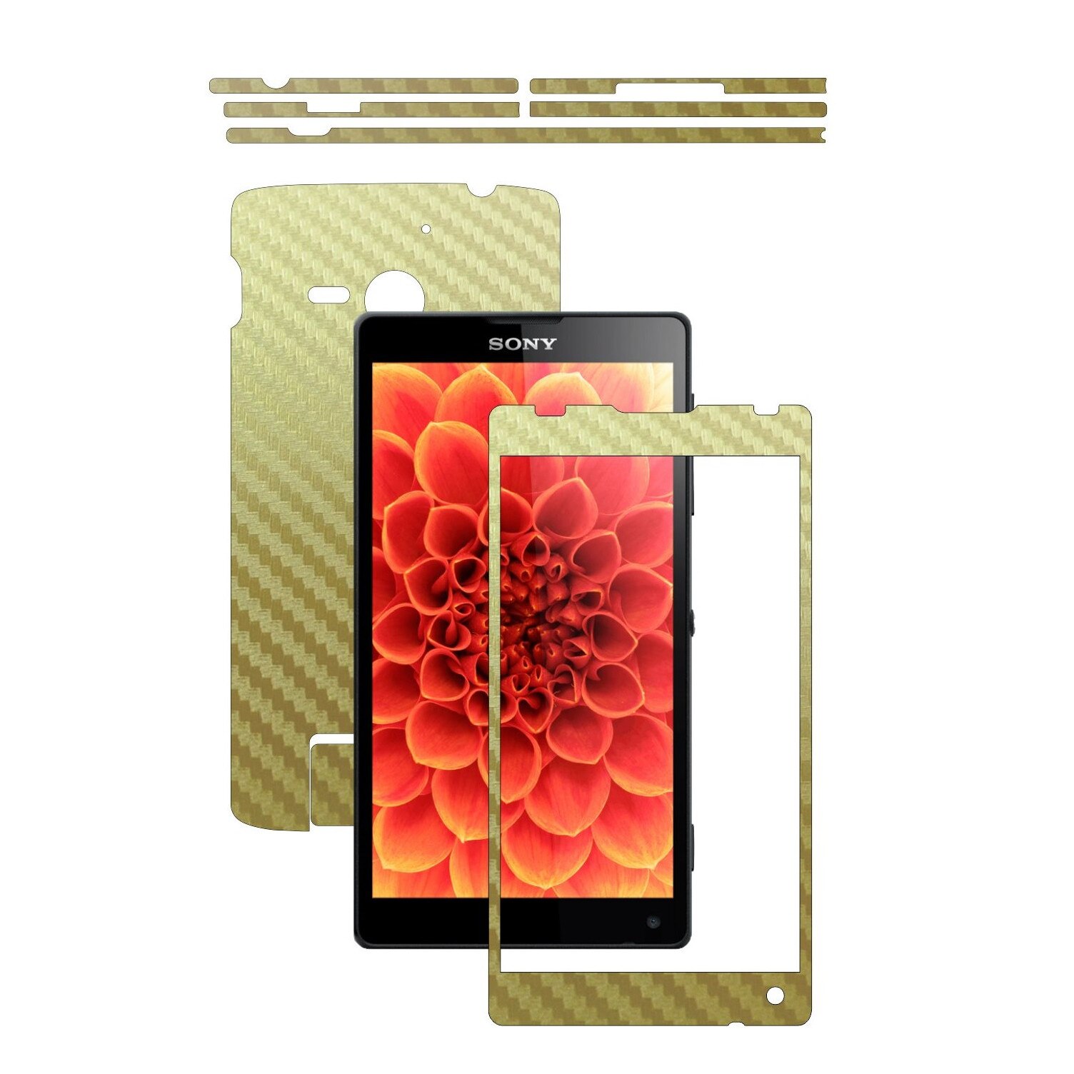 Folie de protectie Carbon Skinz, Husa de tip Skin Adeziv pentru Carcasa, Carbon Auriu dedicata Sony Xperia ZL