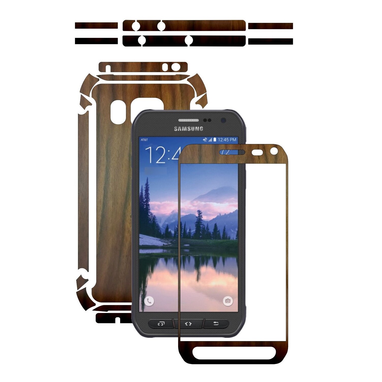 Folie de protectie Carbon Skinz, Husa de tip Skin Adeziv pentru Carcasa, Lemn Nuc Inchis dedicata Samsung Galaxy S6 Active