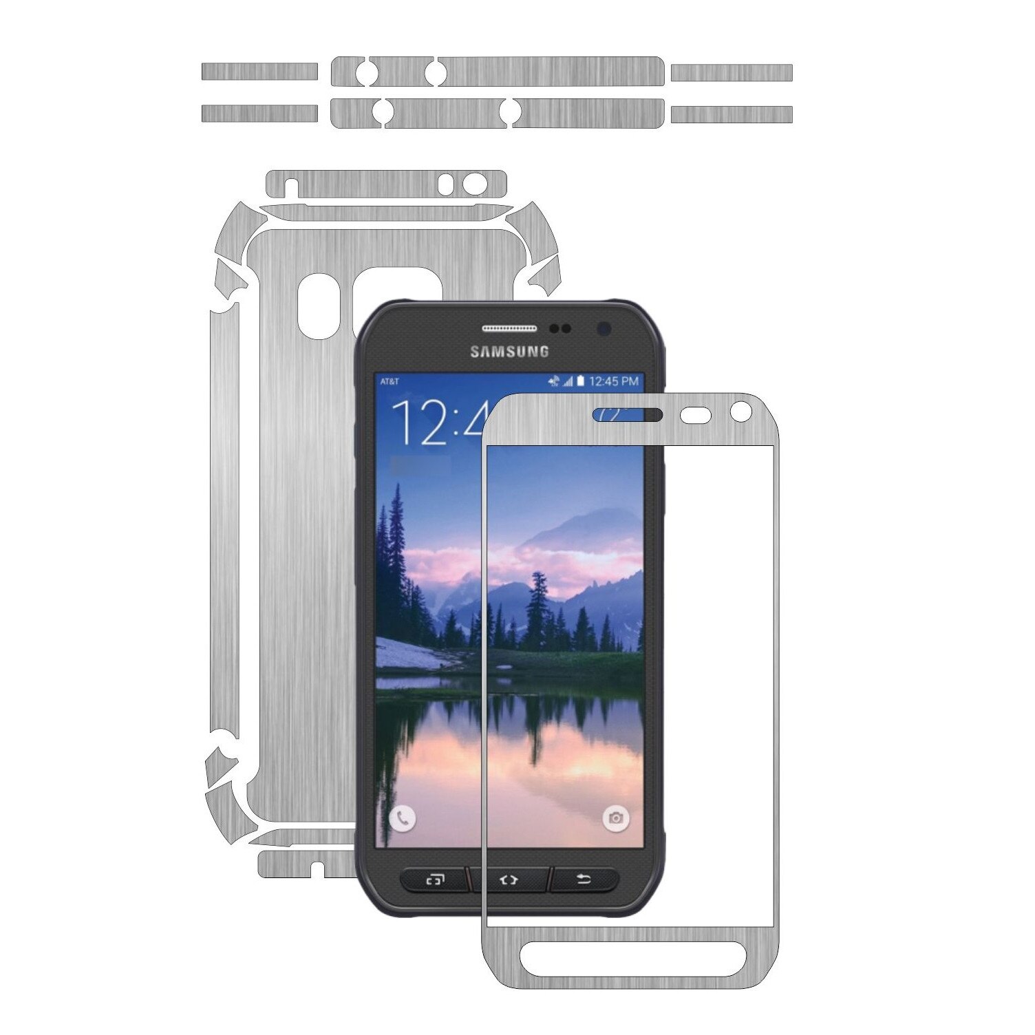 Folie de protectie Carbon Skinz, Husa de tip Skin Adeziv pentru Carcasa, Brushed Argintiu dedicata Samsung Galaxy S6 Active