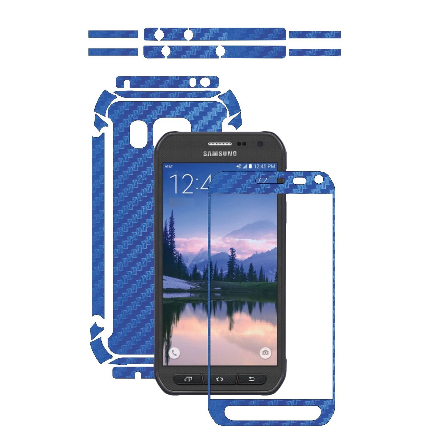 Folie de protectie Carbon Skinz, Husa de tip Skin Adeziv pentru Carcasa, Carbon Albastru dedicata Samsung Galaxy S6 Active