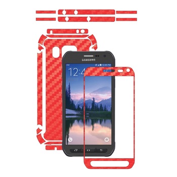 Folie de protectie Carbon Skinz, Husa de tip Skin Adeziv pentru Carcasa, Carbon Rosu dedicata Samsung Galaxy S6 Active