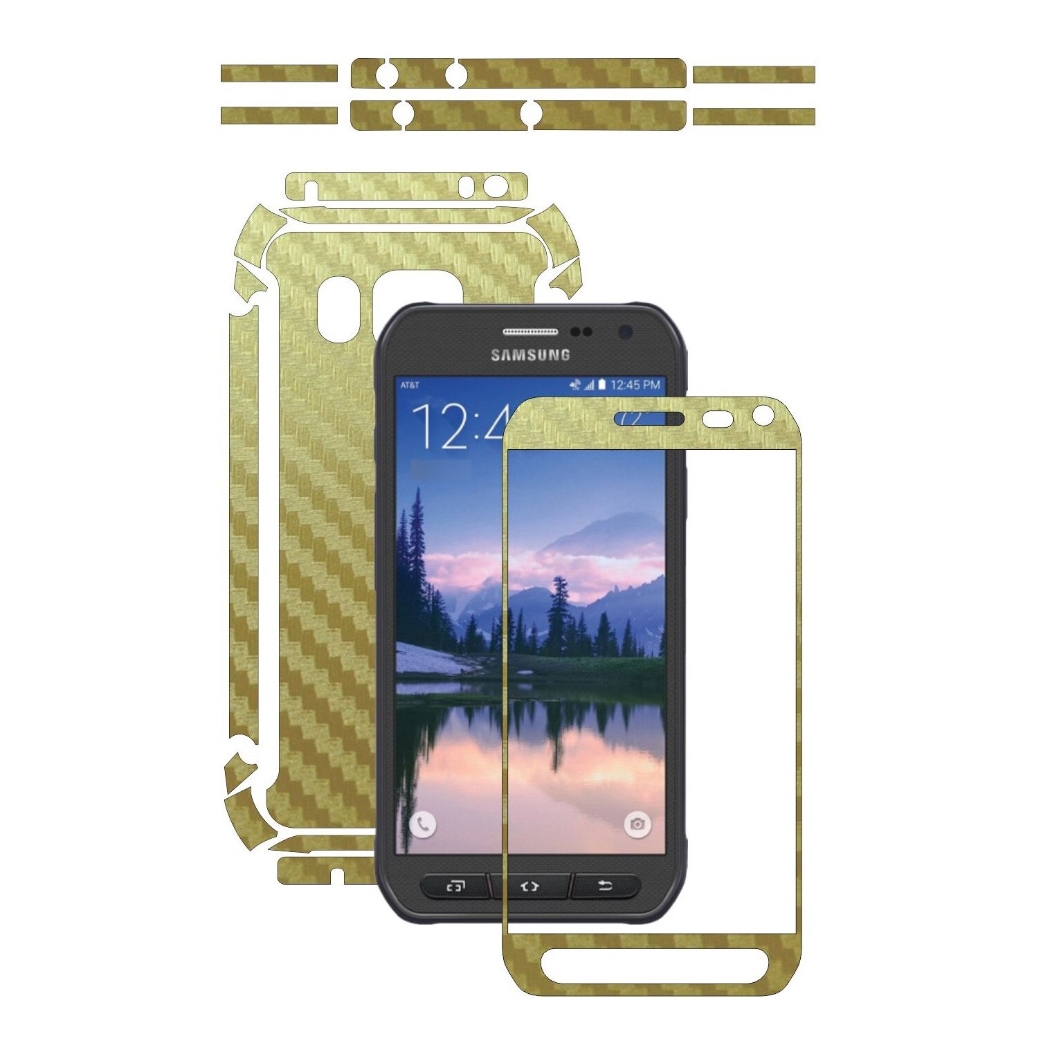 Folie de protectie Carbon Skinz, Husa de tip Skin Adeziv pentru Carcasa, Carbon Auriu dedicata Samsung Galaxy S6 Active
