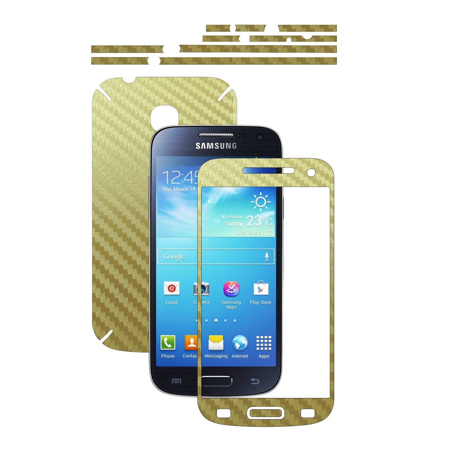 Folie de protectie Carbon Skinz, Husa de tip Skin Adeziv pentru Carcasa, Carbon Auriu dedicata Samsung Galaxy S4 Mini
