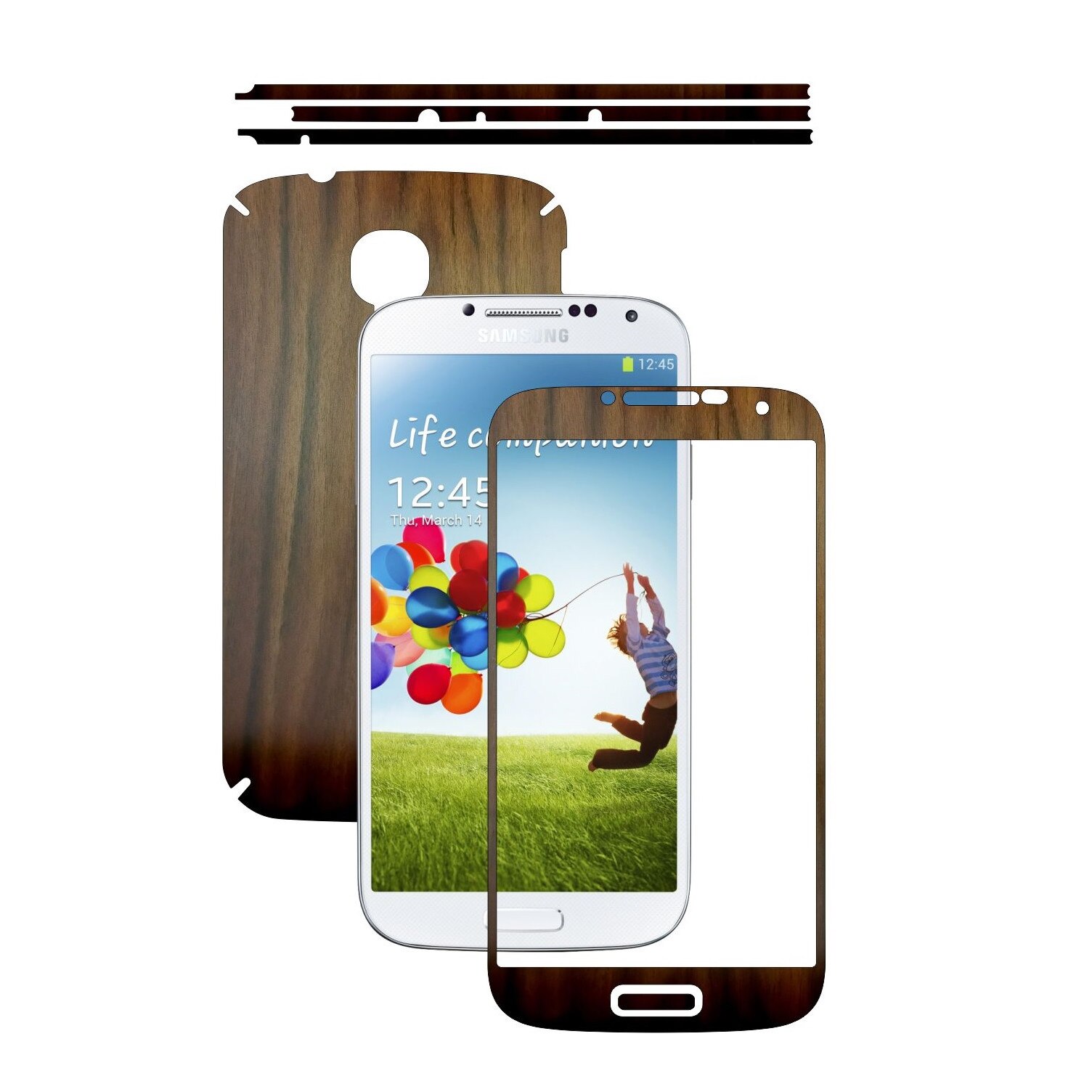 Folie de protectie Carbon Skinz, Husa de tip Skin Adeziv pentru Carcasa, Lemn Nuc Inchis dedicata Samsung Galaxy S4