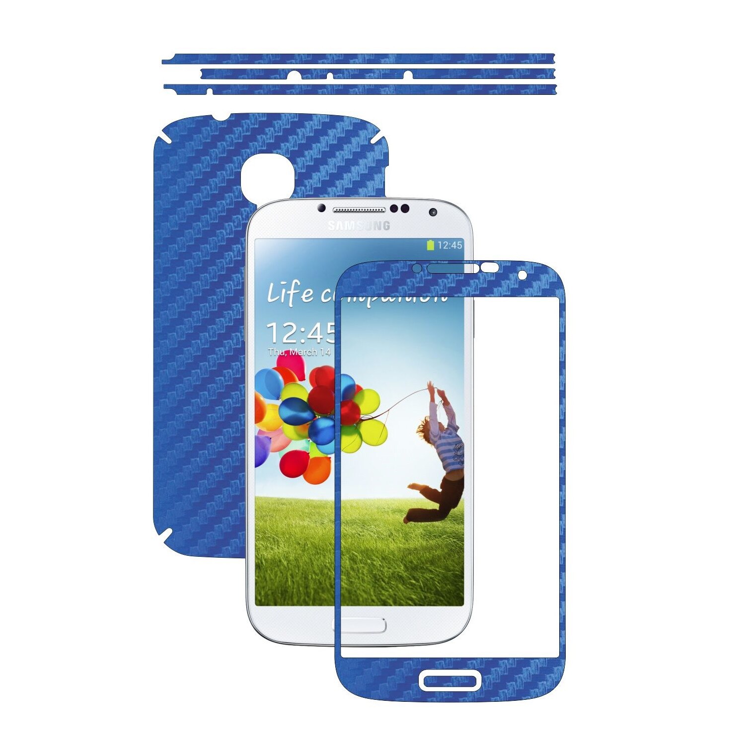 Folie de protectie Carbon Skinz, Husa de tip Skin Adeziv pentru Carcasa, Carbon Albastru dedicata Samsung Galaxy S4
